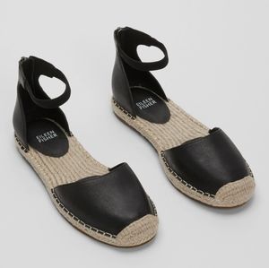 Eileen Fisher LaLa Tumbled Leather Black Espadrille Shoes Size 8